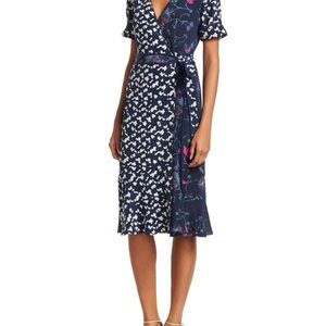 Tanya Taylor Navy and White Floral Midi Dress